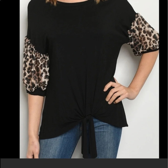 Black top with leopard sleeves new without tags. - Picture 2 of 7